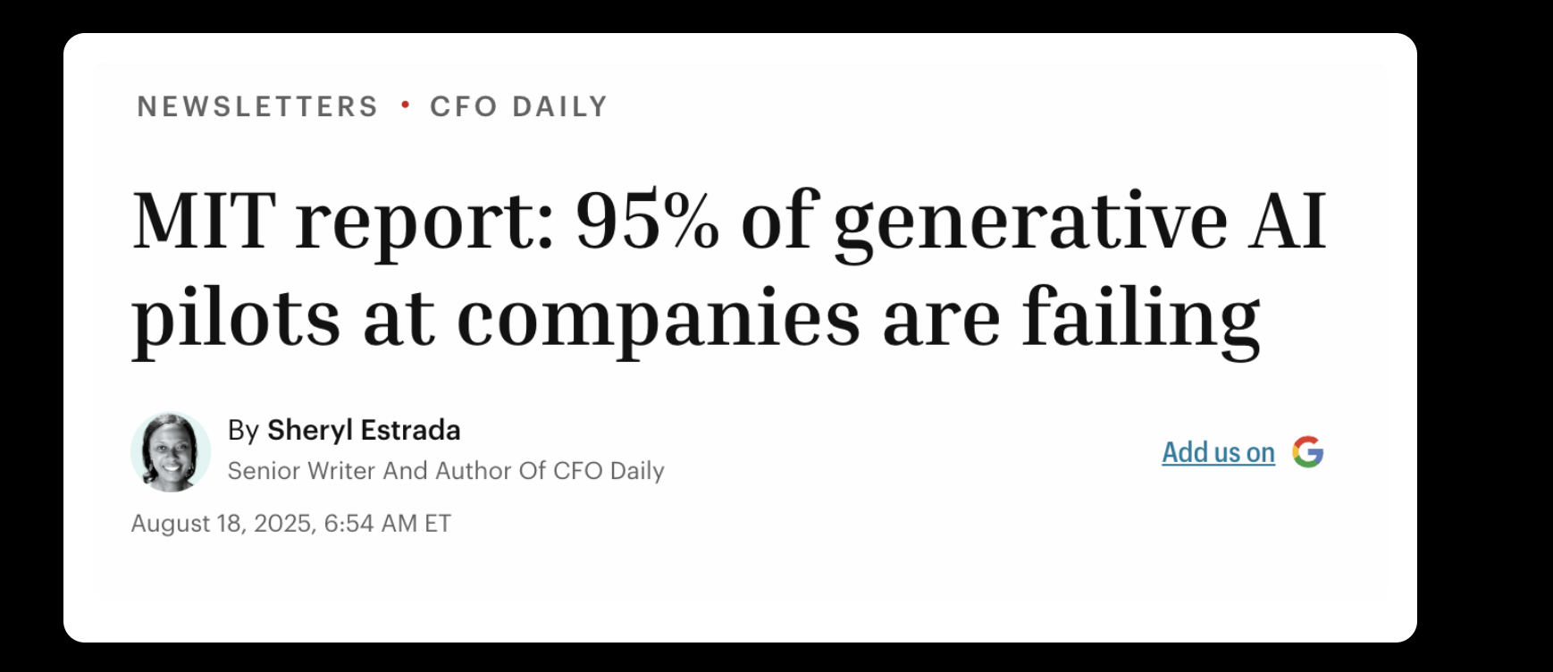 MIT report: 95% of generative AI pilots at companies are failing